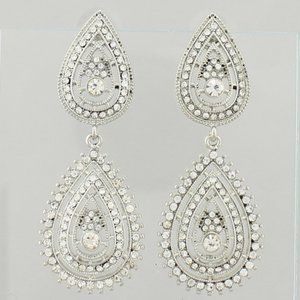 Silver Victorian w/Clear Crystal Drop Earrings